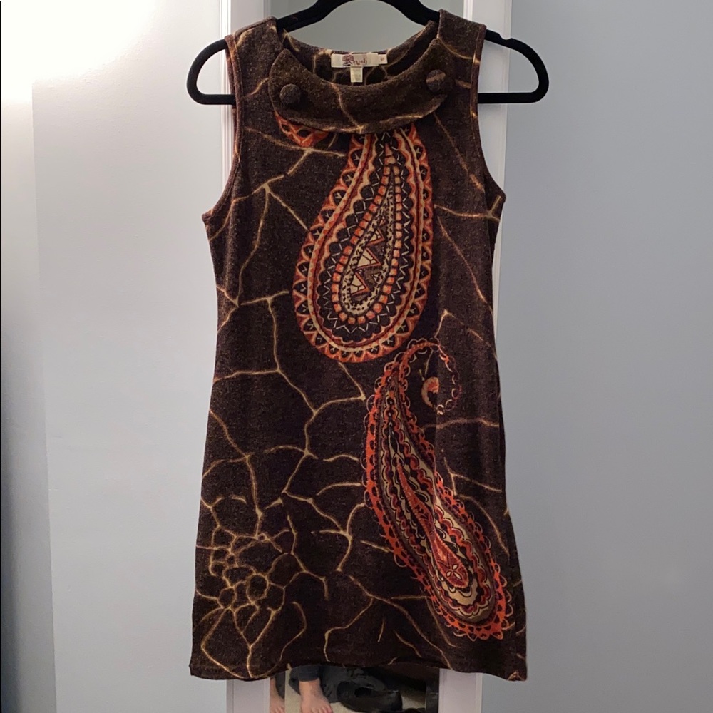 Aryeh Brown and Orange Paisley Mini Dress